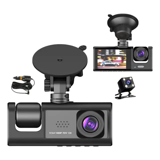 Câmera Veicular Automotiva Carro Hd 1080p Dashcam 3 Lentes