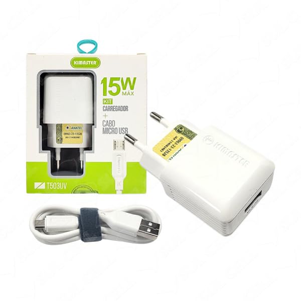 Kit Carregador 1 USB 15W + Cabo V8 1m T503UV Kimaster - Branco