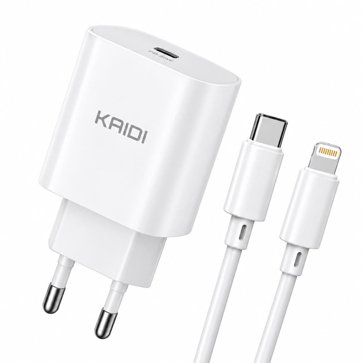 Kit Carregador Turbo 65W Tipo C + USB + Cabo Tipo C x Lightning 1m KD-681CL Kaidi