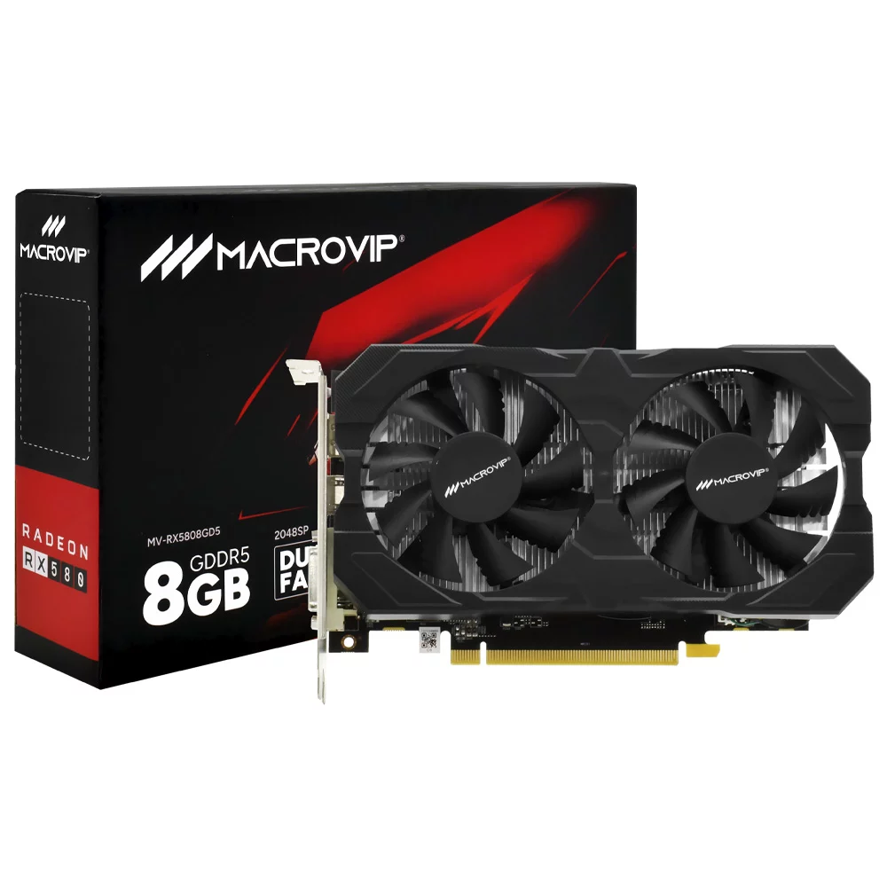 Placa de Vídeo Macrovip Dual 8GB Radeon RX580 V2 GDDR5 - MV-RX5808GD5V2