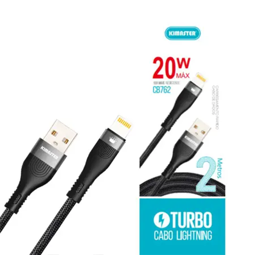 Cabo Lightning 2m Turbo 20W CB762L Kimaster - Preto