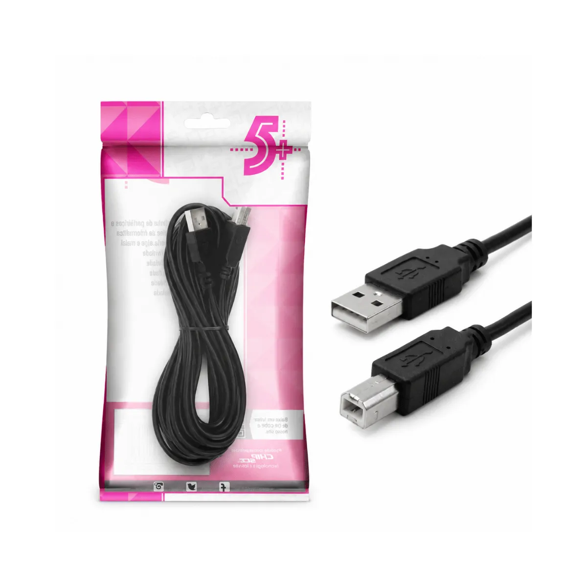 CABO PARA IMPRESSORA 5+ USB 2.0 2M PRETO 018-1403