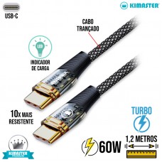 Cabo Tipo C 2m Turbo 60W CB837C Kimaster - Preto